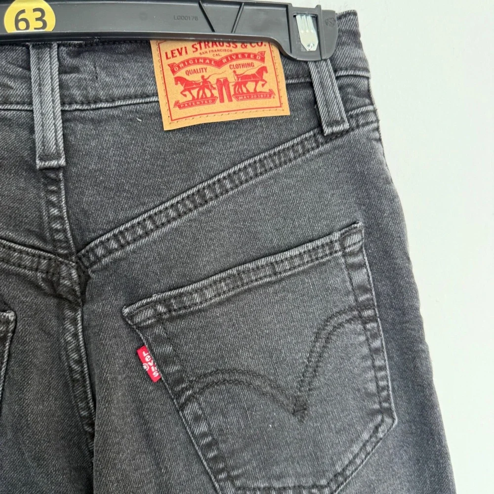 J3 Levis Ribcage Straight Ankle Jean Womens 25 Faded Black Super High Rise Denim